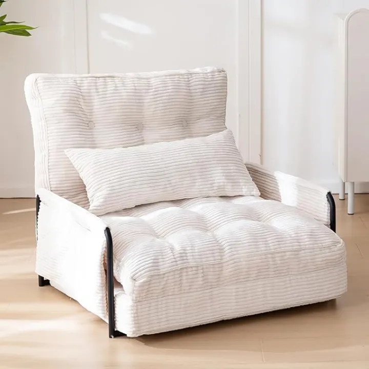 MAXYOYO Adjustable Floor Sofa Couch with Pillow, Multi-Functional Bean Bag Bed, 5-Position Foldable Lazy Sofa Sleeper Bed with Armrest, Versatile Floor Seating for Reading Gaming, Beige, Single