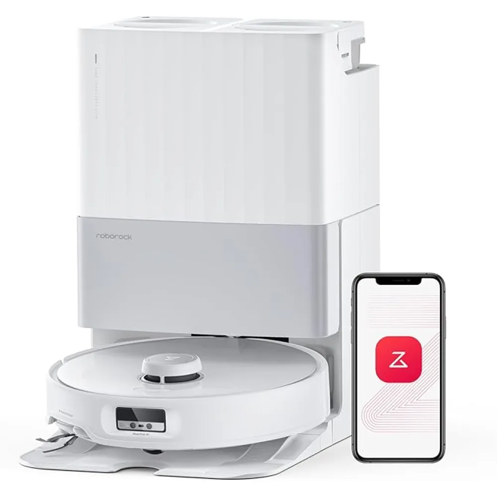 roborock Qrevo Edge Robot Vacuum and Mop, 18,500Pa Suction, Zero-Tangling, AdaptiLift Chassis, Al Obstacle Recognition, Hot Water Mop Washing & Dock Self Cleaning, Corner to Edge Deep Cleaning