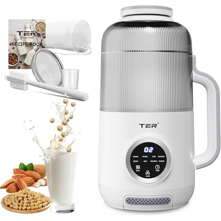 8-in-1 Nut Milk Maker, 40oz Blender Homemade Almond, Oat, Soy, Coconut milk, Juice & Soup, Electric Bean Milk Machine with Delay Start/Auto-Clean/Boil Water/Keep Warm, White
