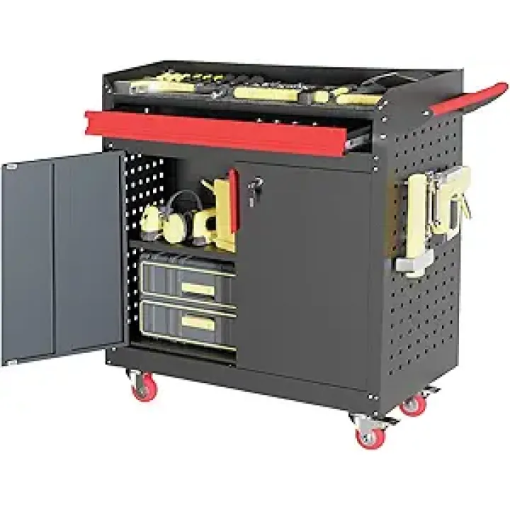 Metal Garage Storage Cabinet with Wheels,Lockable Storage Cabinets with Adjustable Shelf,Steel Tool Locker with Pegboard and Handle for Garage,Warehouse