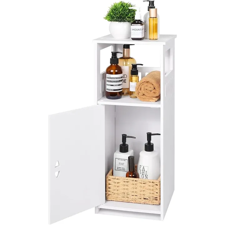 YARUKIMA Bathroom Floor Storage Cabinet White,Freestanding Side Cabinet with Open Shelves and Doors,Multipurpose Home Furniture for Living Room,Dining Room,Kitchen.