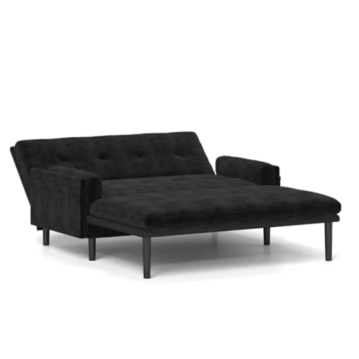 3 in 1 Sleeper Sofa Couch Bed, Convertible Loveseat Futon Sofa with 5 Level Adjustable Backrest, Corduroy Pull Out Couch, Modern Love Seat Pullout Bed for Small Space Living Room, Bedroom, Black