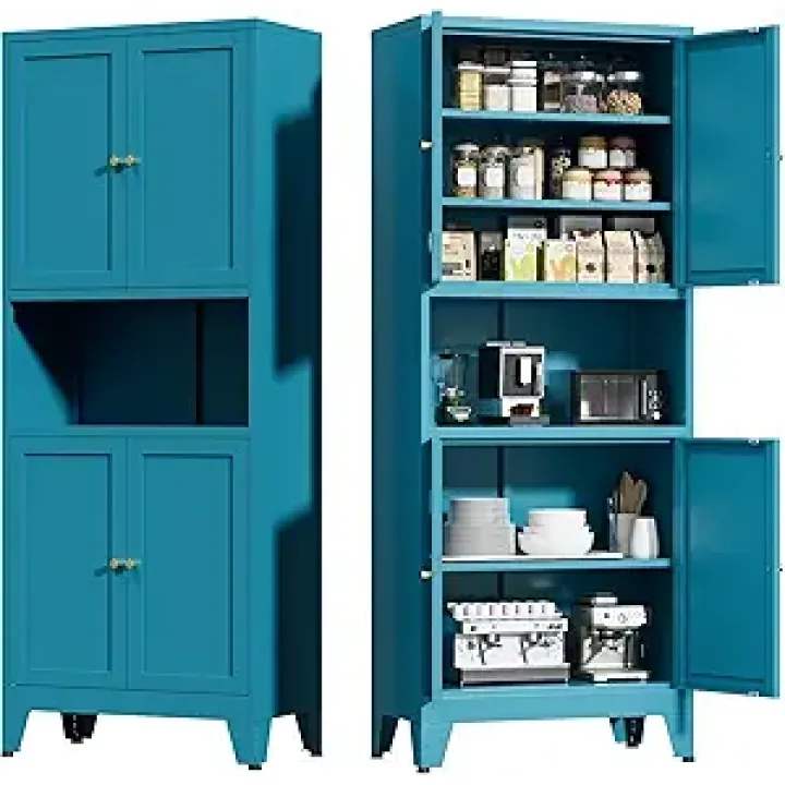 69" Tall Modern Kitchen Pantry,Metal Storage Cabinet with Adjustable Shelves,Pantry Storage Cabinet with 6-Tier,Freestanding Cupboard for Kitchen,Dining Room,Living Room,Bathroom,Blue