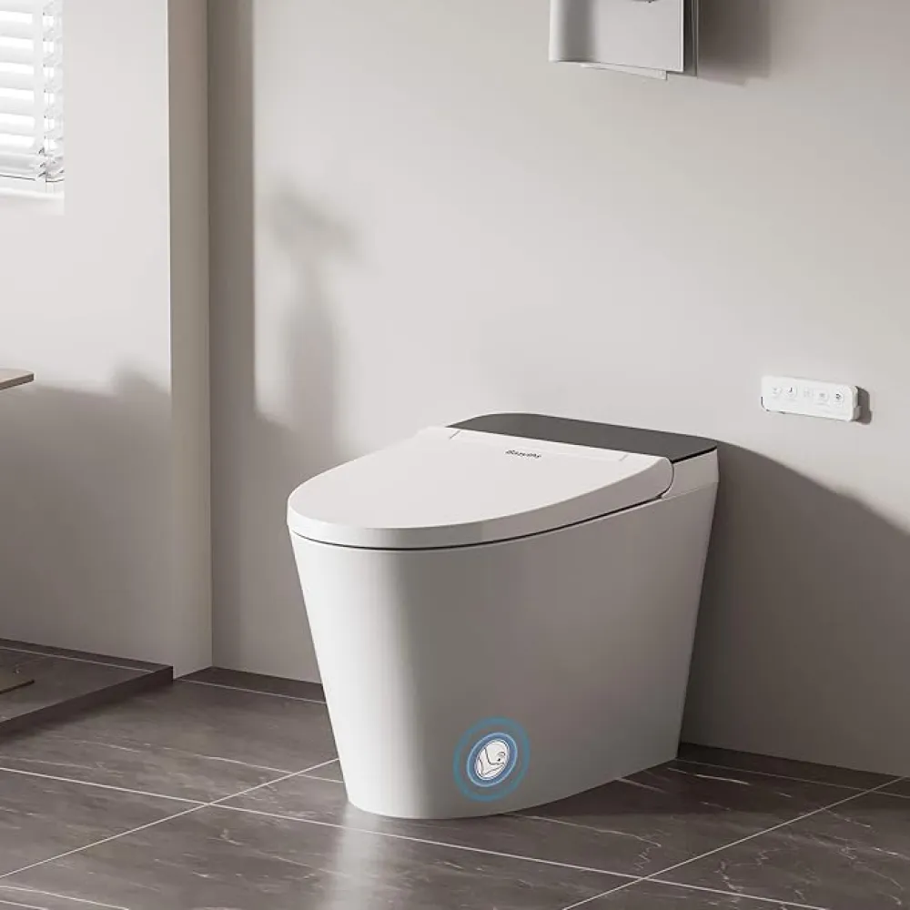 Smart Toilet with Built-in Tank & Bidet, Foot Sensor Flush, Rear Female Warm Water Clean Powerful Dryer, Heated Seat, Water-saving flush, Comfort Height, Elongated One-Piece Design (ZY695M)