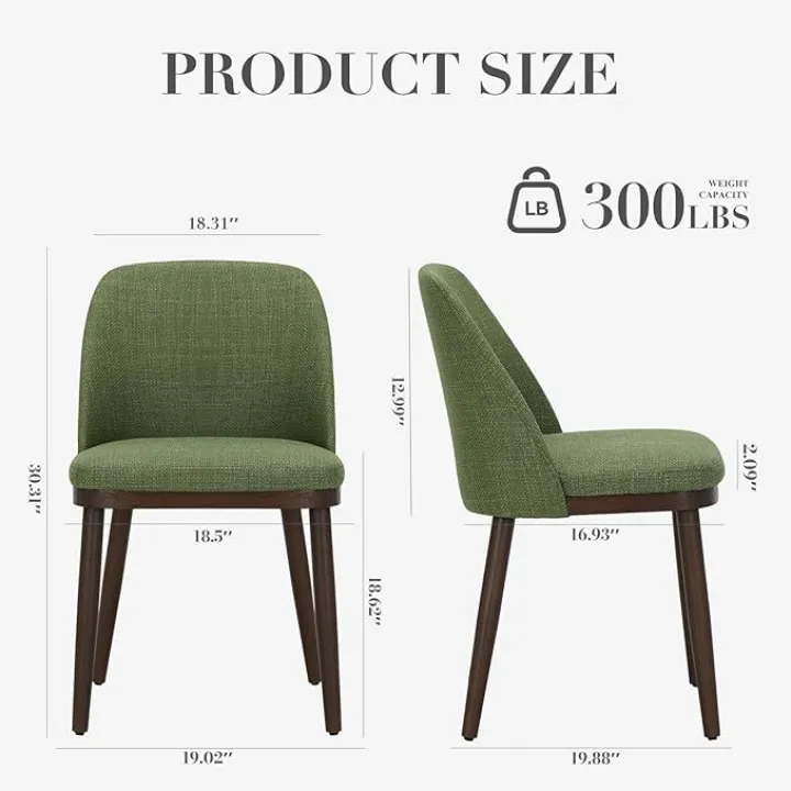 COLAMY Upholstered Dining Chairs Set of 2, Modern Kitchen Chairs with Back, Fabric Side Chair with Wood Legs for Dining Room Kitchen Restaurant, Green