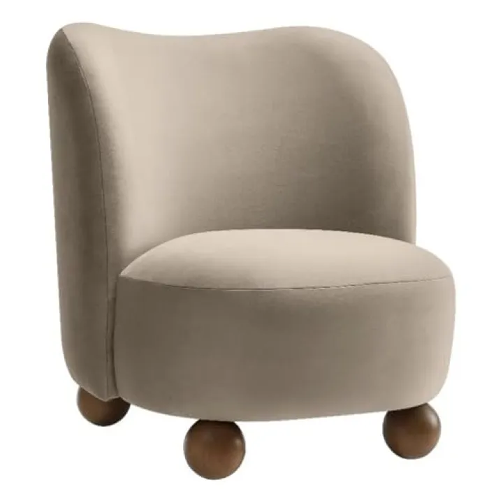 Modway Monroe Performance Velvet Accent Chair in Taupe Walnut - Upholstered Stain-Resistant Velvet Barrel Chair - Comfy Lounge Chair - Oversized Round Armless Reading Chair for Living Room, Bedroom