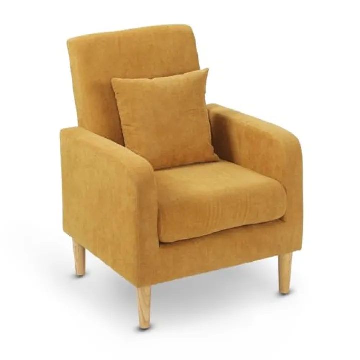 OS MOTOR Upholstered Sofa Chair with Pillow, Fabric Accent Armchair with Wooden Legs, Comfy Lounge Chair for Living Room, Bedroom, or Office, Supports up to 300 lbs (Yellow)