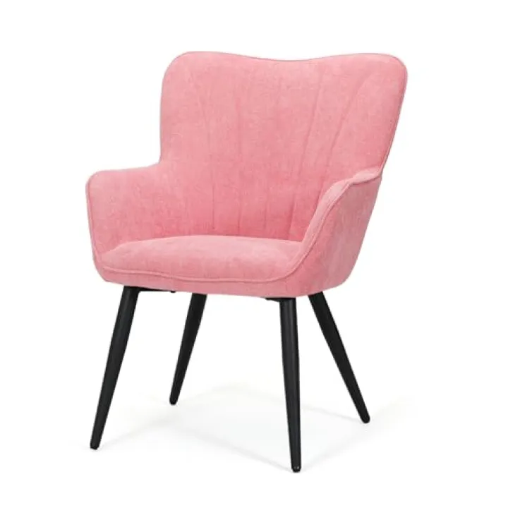 OS MOTOR Living Room Chair,Modern and Accent Armchair,Linen Fabric Vanity Chair with Metal Legs and High Back for Bedroom Office Waiting Room (Soft Pink, Set of 1)