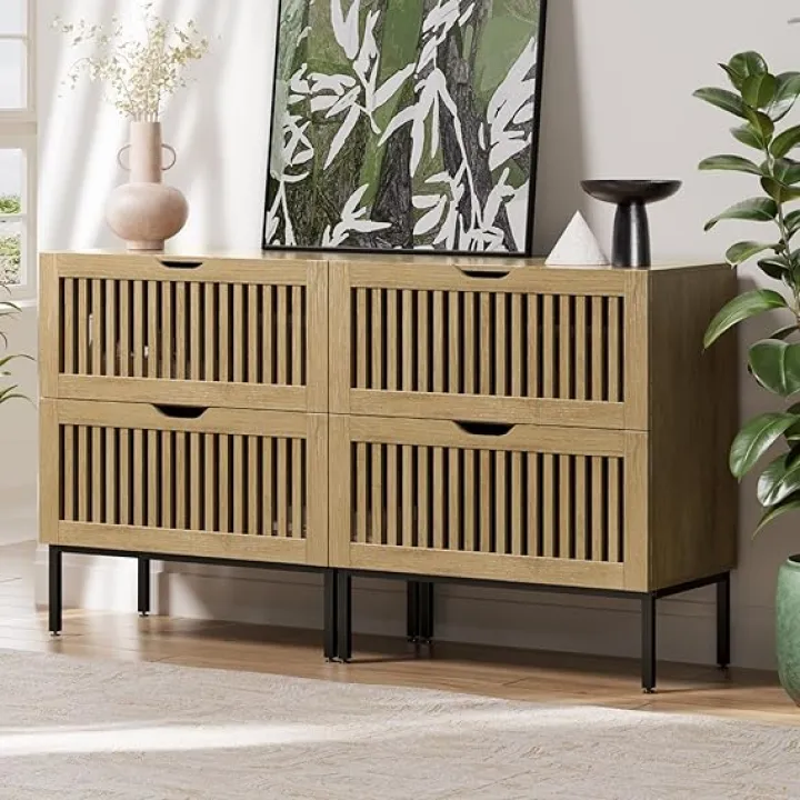 Storage Cabinet,55" Farmhouse Buffet Cabinet with Metal Base and Storage Cabinets,Sideboard Coffee Bar for Kitchen,Dining Room,Living Room,Oak