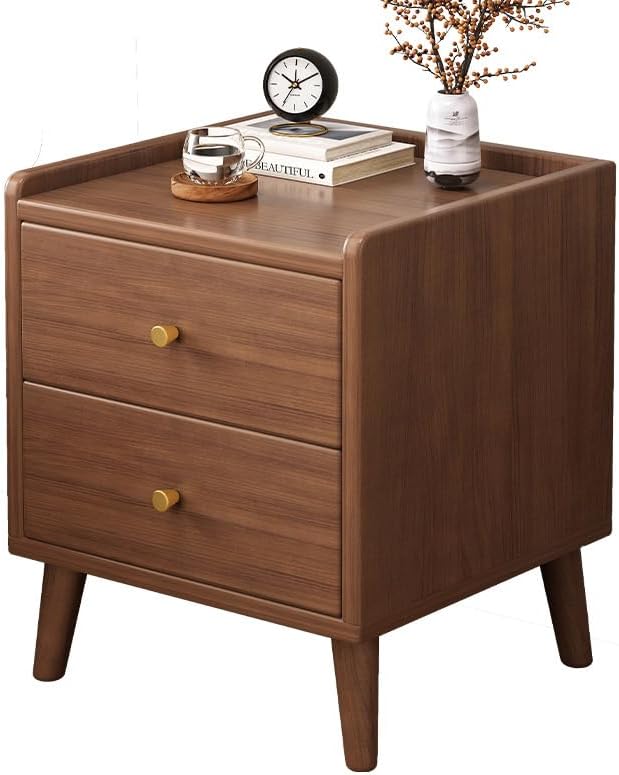 NIBHZ 2 Drawer Nightstand: Elegant Bedroom Furniture, Bedside Table, Night Stand, End Table, Brown, 50x40x51cm
