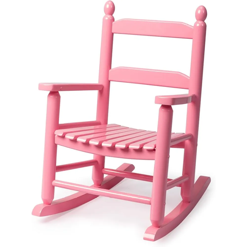 Outvita Outdoor Children's Rocking Chair, All-Weather Wooden Porch Rocker with High Backrest, Ideal for Garden, Yard, and Balcony, Patio Rocking Chair Suitable for Kids Ages 3-6(Pink)