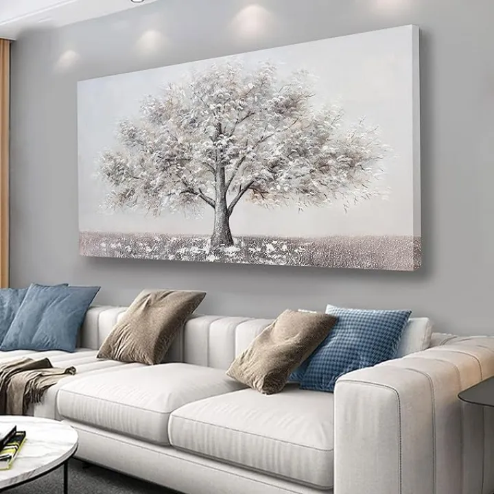 Tree Wall Art Canvas Artwork Gray Brown Plant Wall Decor Canvas Print Modern Home Decor For Room Living Room Office Decor 20x40 Inch Framed