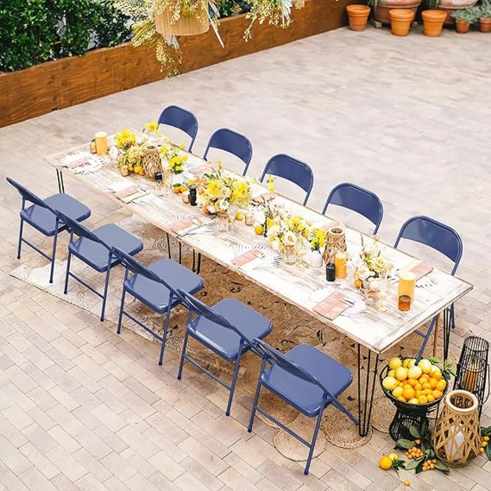 VINGLI Folding Chairs All Steel Metal Frame, Capacity 350 lbs, Durable Portable and Versatile for Indoor Outdoor Use, White, Set of 4