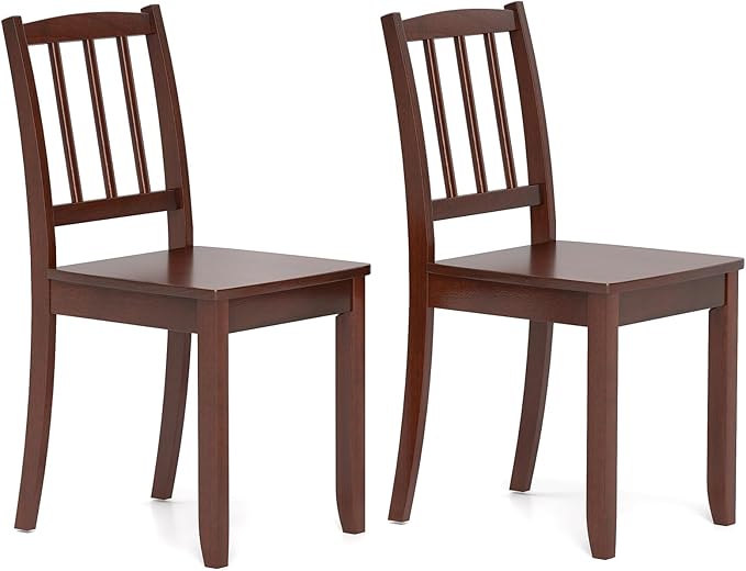 MAT EXPERT Dining Chair Set of 2, Ladder Back Kitchen Chairs with Rubber Wood Legs, Side Chairs with Curved Backrest, Armless Dining Room Chairs for Restaurant, Home, Max Load 400 LBS (Brown)