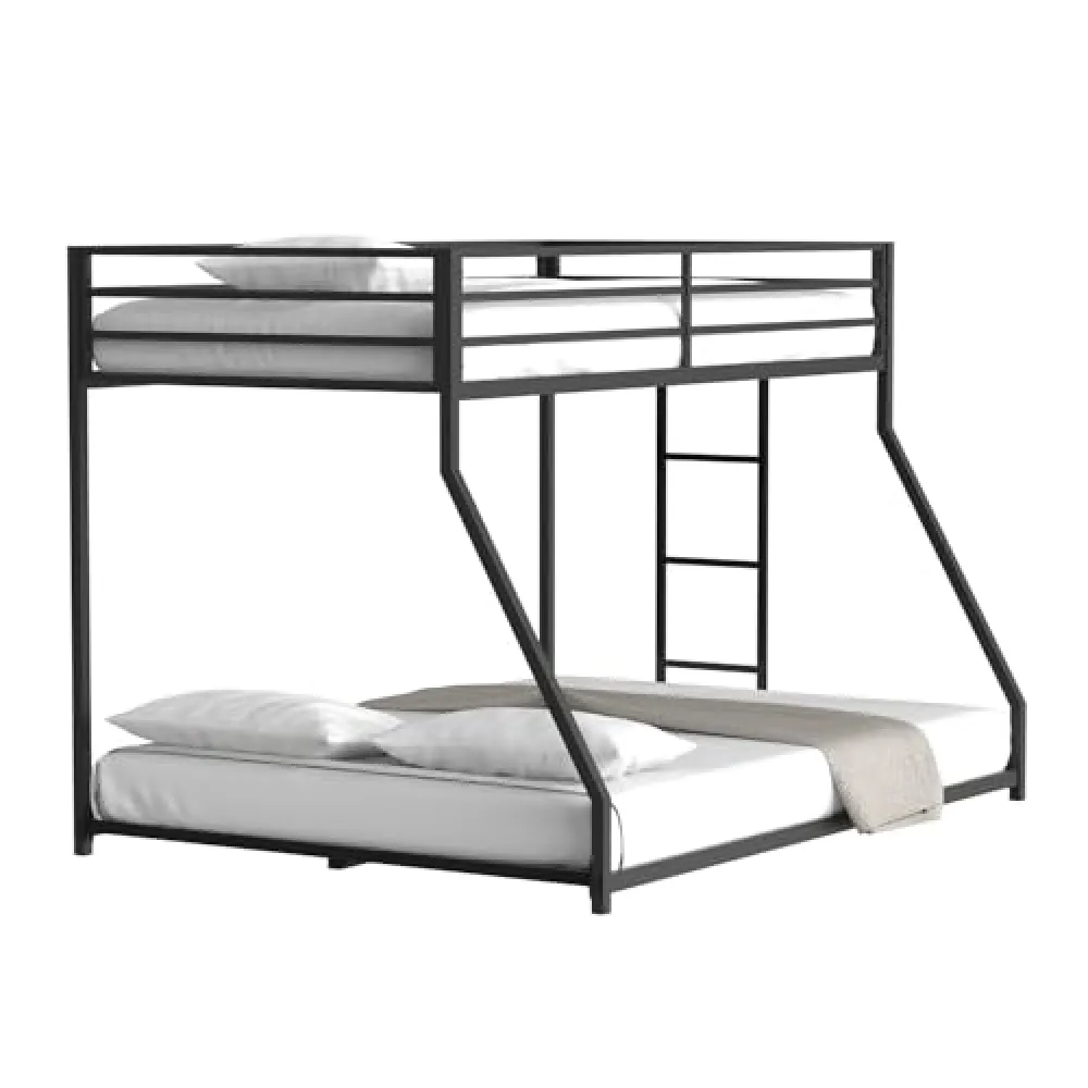 CFTEL Bunk Beds Twin Over Full Size, Twin Mattress for bunk Bed with Removable Ladder&Reinforced Guardrails for Kids&Adult, Bed Frame Twin Size (Black)