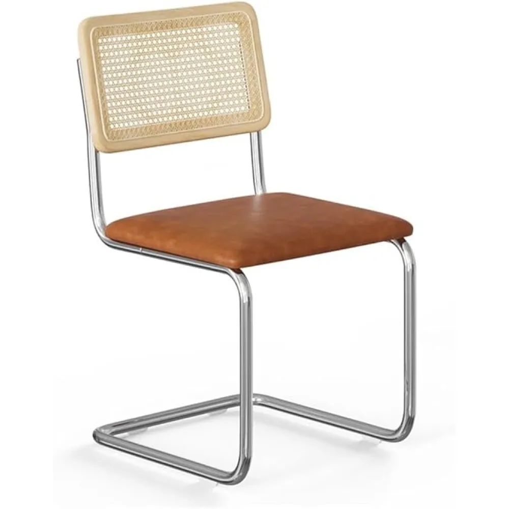 Pemberly Row Cane Back Vegan Leather Side Chair (Set of 2) in Brown