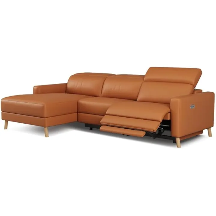 Valencia Elodie 113" Leather Reclining Sectional Sofa, 3-Seat with Left Chaise, Italian Nappa 11000 Top Grain Leather, Power Recline & Adjustable Headrests - Cognac