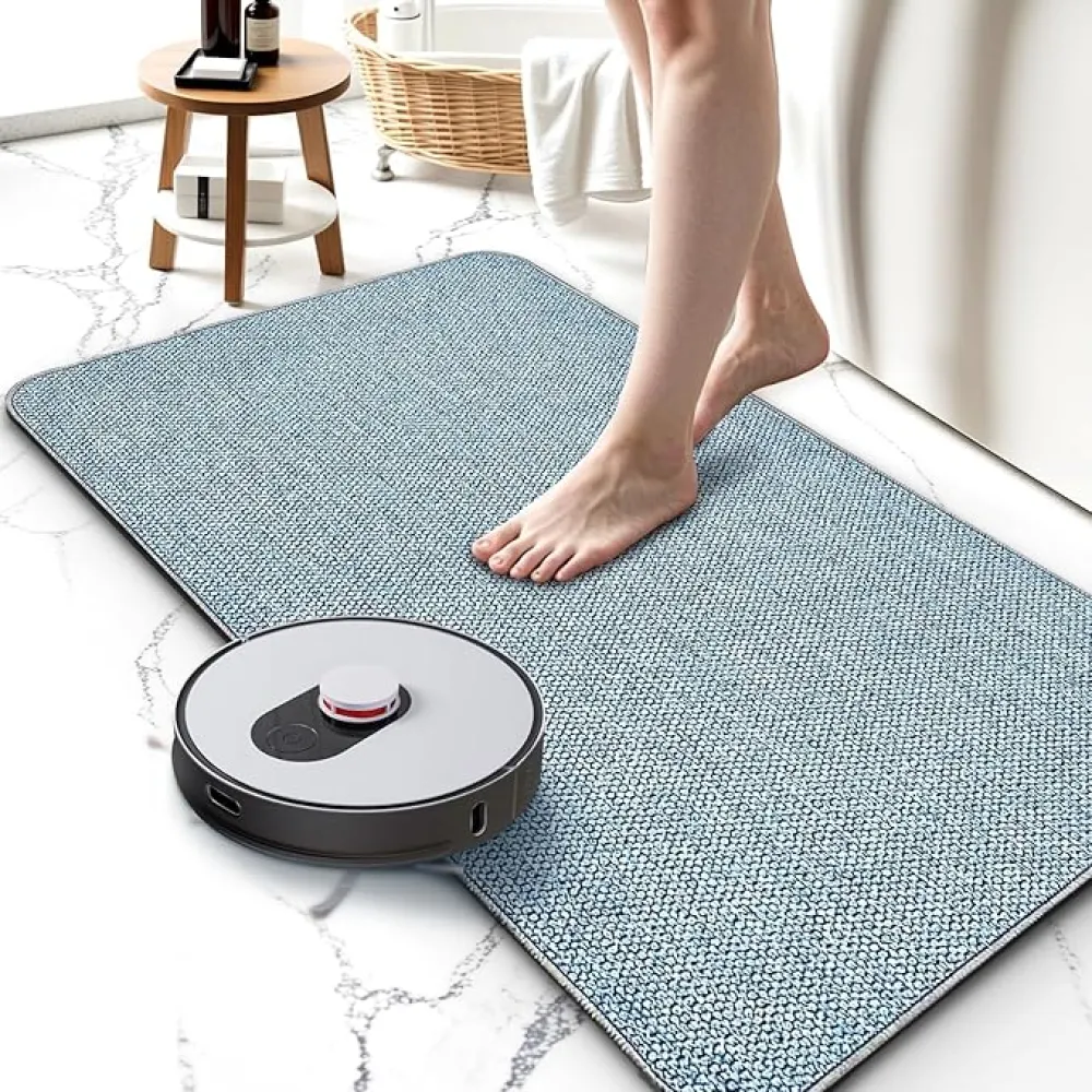 Upgraded Thin Bathroom Rugs, Bath Mat Super Absorbent, Bath Rugs Rubber Backing Non-Slip, Quick Dry Machine Washable, Cozy Cloth Bathroom Mat fit Under Door/Sink/ Bathtub/Area Rug Sets 19''x30''-Blue