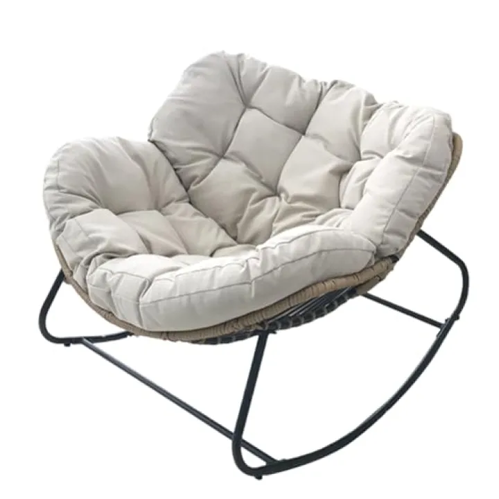 Moderna sedia a dondolo in rattan con cuscino imbottito per interni ed esterni, reclinabile, per soggiorno, patio, balcone, giardino