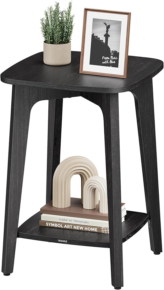VASAGLE Side Table, Small Square End Table with Lower Shelf, Nightstand for Small Spaces, Living Room, Bedroom, Charcoal Gray ULET236B01