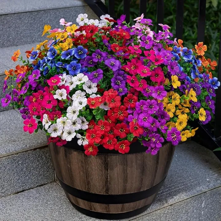 Lnoicy 20 Bundles Artificial Fake Flowers for Outdoor Faux Eucalyptus Flowers for Home Decoration,Fake Plants UV Resistant for Porch/Garden（9 Color）