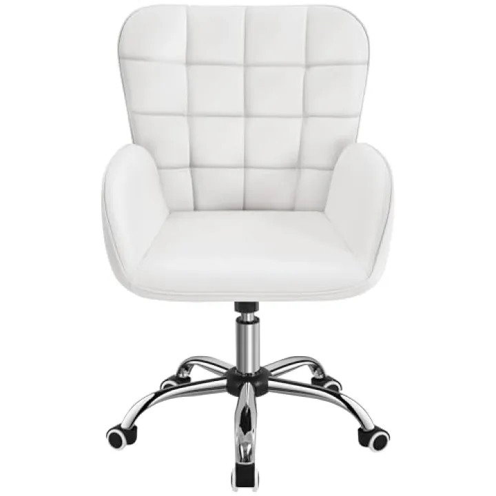 Topeakmart Faux Leather Armchair Modern Adjustable Vanity Chair Big and Tall Computer Chair Makeup Chair for Living Room/Makeup Room/Bedroom White