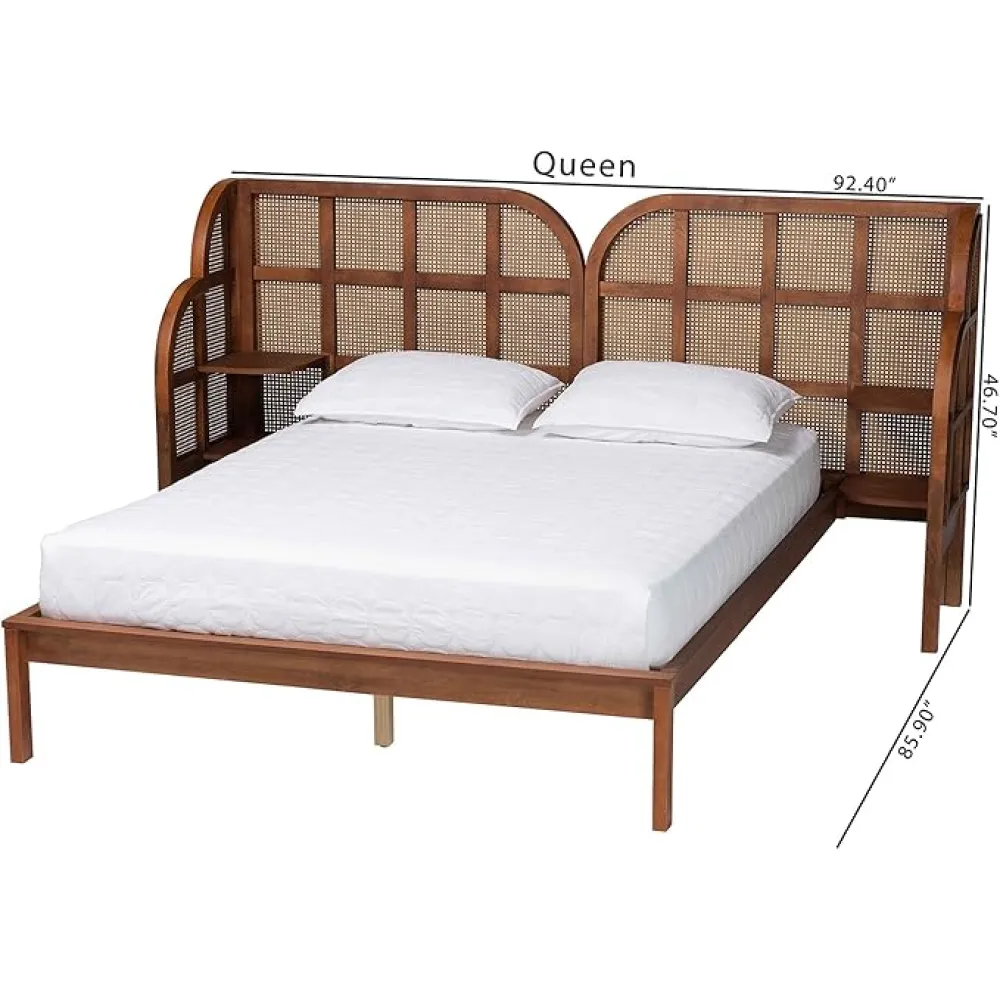 Baxton Studio Cascadia Mid-Century Modern Walnut Brown Wood Queen Size Wingback Platform Bed