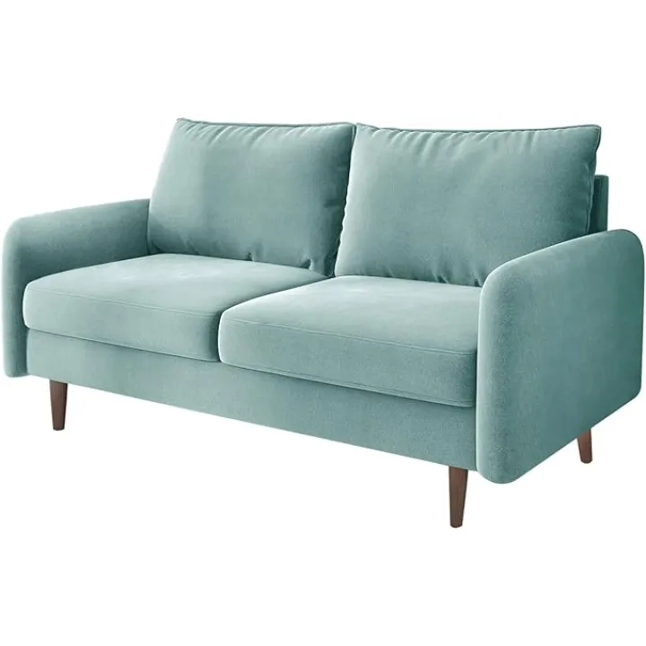 Velvet Round Arms Loveseat,Couch with Solid Wood Frame, Easy Assembly (Light Grayish Cyan, 56")