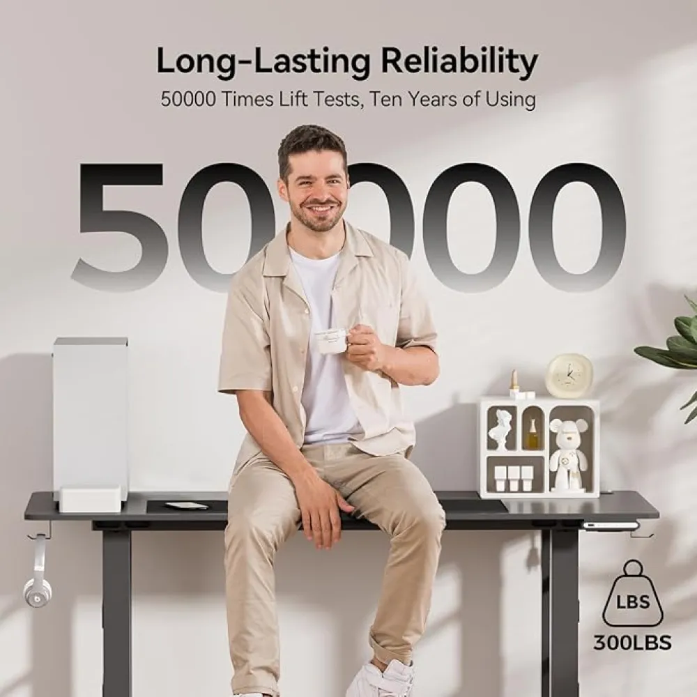 GTRACING 4 Legs Standing Desk with Dual Motor, 55 x 28 Inch Adjustable Height Desk with Power Outlets & LED Lights, Home Office Computer Workstation Sit Stand Up Desk with 3 Memory Preset