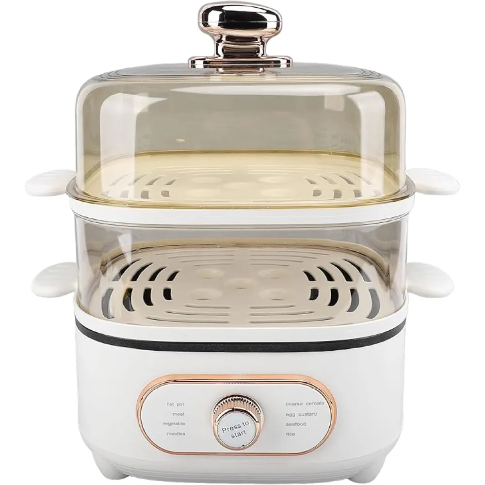 1200W Electric Food Steamer, 10.5L 2 Tier Steamer Pot, Steaming Cookware with 10.5L Stackable Baskets and 2.5L Electric Hot Pot, Vegetable Steamer Cooking Pot for Vegetables (US