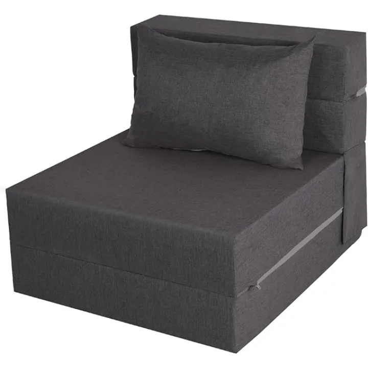 Folding Sofa Bed, Foldable Sleeper Chair with Pillow, Convertible Futon Sofa Bed with Washable Cover, Fold Out Couch for Living Room, Dorm, Guest Room, Single Size, Dark Grey
