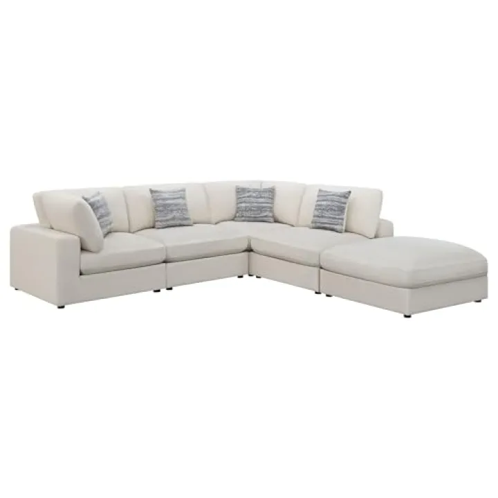 Coaster Home Furnishings - Serene - 5-Piece Upholstered Modular Sectional Sofa with Reversible Back Pillows and Ottoman - Transitional - Living Room - Beige - 551321-SETC