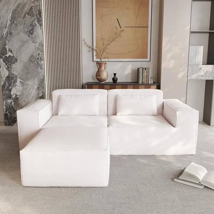 Modular Sectional Sofa Couch,82.62" Corduroy Cloud Sofa with Ottoman,Minimalist LoveSofa Wide Deep Seat Convertible Couches for Living Room, Office,Beige