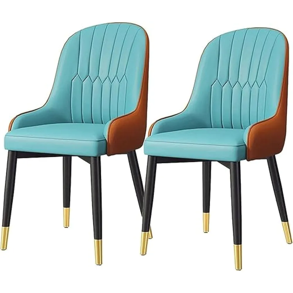 Dining Chairs Set of 2Dining Chairs with Soft PU Leather Cushion Seat and Metal Legs Dining Chairs (Color:Blue+Orange)
