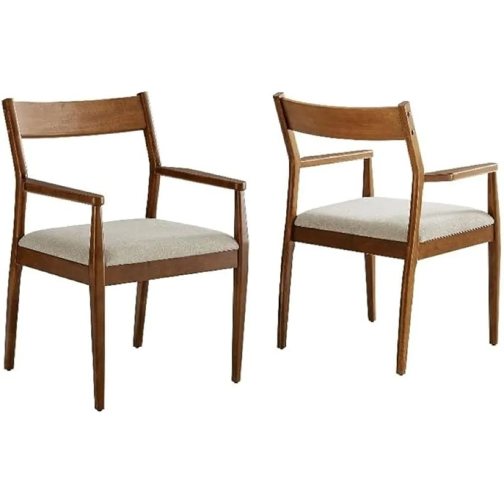 Modway Solara Dining Armchairs Set of 2 in Walnut Heathered Weave Beige