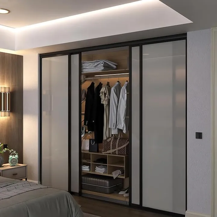 Door55 4 Panel Glass Sliding Closet Door with Aluminum Frame, Silent Glide Technology, Closet Doors Sliding Panels, Closet Doors for Bedrooms, Door Sliding Closet Doors (Frosted Glass, 120x80)