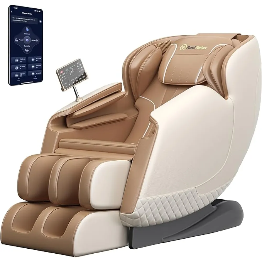 Real Relax Massage Chair Full Body of SL-Track, Full Body Airbags, 6 Auto Modes, APP Control, Zero Gravity Shiatsu Massage Chair Recliner, for Home and Office, Favor-11 Pro Brown
