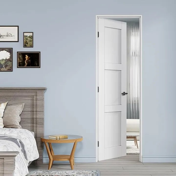 24" x 80" Prehung Door 3-Panel Slab Doors with Jamb Kit, Solid Core MDF Interior Door for Bathroom Pantry Laundry, White Primed Flat Panel Door, Easy Assemble - Left Handed