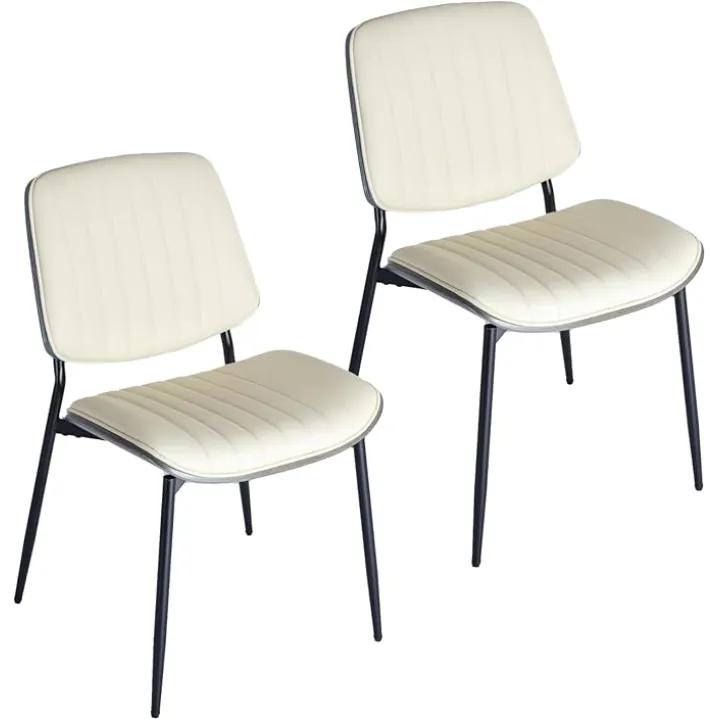 Dining Chairs Set of 2, Modern Faux Leather Chairs with Metal Legs and Walnut Bentwood Back,Upholstered Mid Century Chairs for Kitchen,Living Room(Beige PU)
