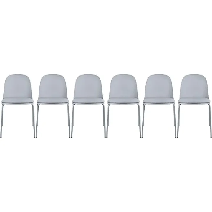 2xhome Set of 6 Modern Stackable Armless Dining Chairs, Plastic Shell Seat with Upholstered PU Leather Cushion Padded Seat Metal Legs for Home Kitchen Patio Cafe (Gray)