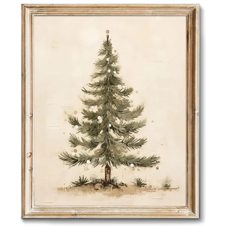 RETRART Vintage Christmas Tree Wall Art Print, Pine Tree Botanical Winter Decor (8x10 Unframed)