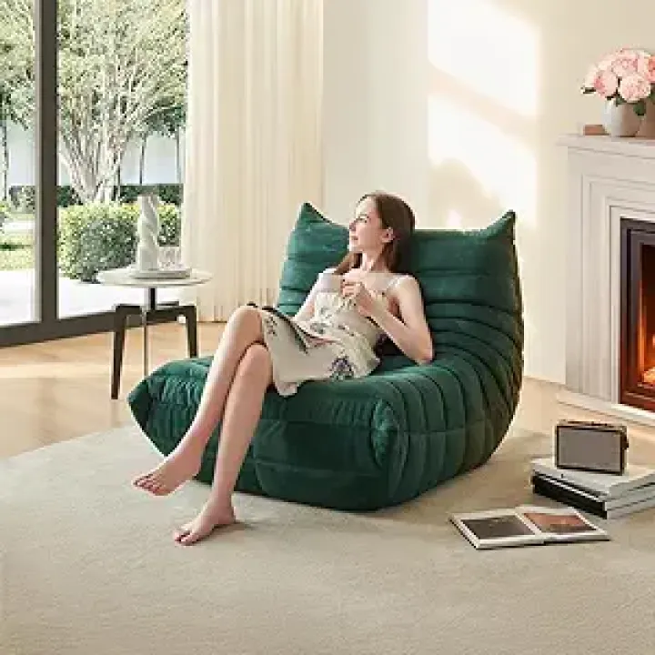 Fireside Chair, Lazy Floor Sofa Couch, Corner Bean Bag Chair, Corner Chair Sofa,Bean Bag Chair for Living Room Bedroom Salon Office Apartment or Gaming Venue (Green)