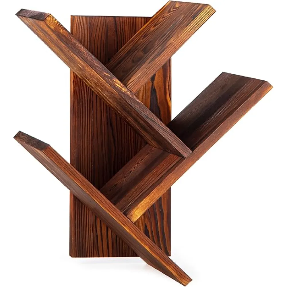 Tree Bookshelf - 3-Tier Wall Mounted Book Organizer, Solid Pine Wood Shelf for Bedroom, Brown