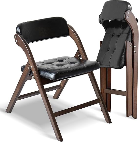 Folding Chairs with Cushion Padded Folding Chiars 2 Pack, Comfortable Extra Chair, Stackable Wooden Foldable Dining Chair with Padded Seats for Guests Wedding Party Chairs (Walnut Green)