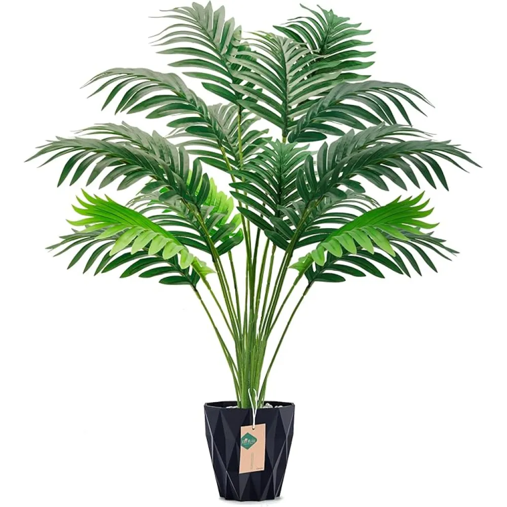 Der Rose 28'' Fake Plants Large Artificial Palm Tree Faux Plants Indoor for Living Room Porch Balcony Garden Decor Outdoor (Black Pot)