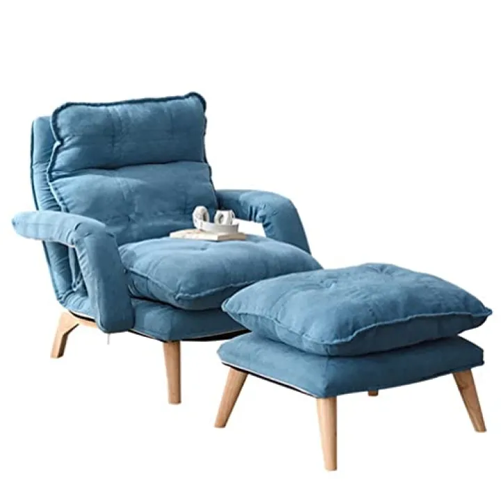 Poltrona reclinabile con schienale alto, con poggiapiedi regolabile e reclinabile in 3 posizioni, colore blu, ideale per soggiorno o camera da letto, supporta fino a 150 kg