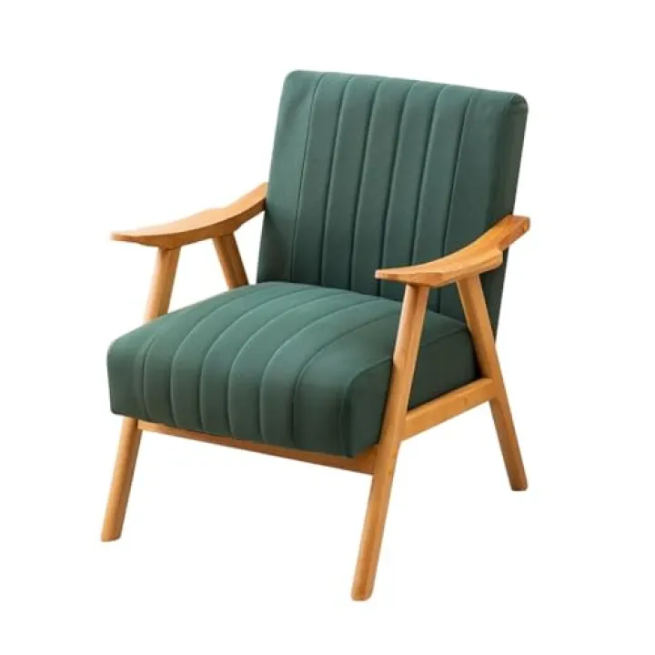 Sedia da Lettura Imbottita Poltrona in Legno massello Soggiorno Divano Singolo Sedie a Sdraio Cuscino Spesso, Sedia in Stile Anni '50 con Schienale Alto per Sala d'attesa(Verde)