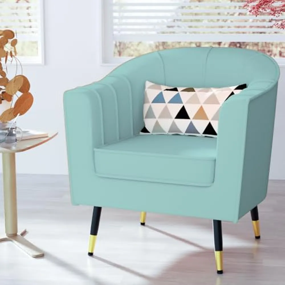BRIGHTORIA Living Room Accent Chair with Arms and Lumbar Pillow, Comfy Reading Chair for Bedroom Office Waiting Room, Small Accent Chairs for Small Spaces (Tiffany Blue)