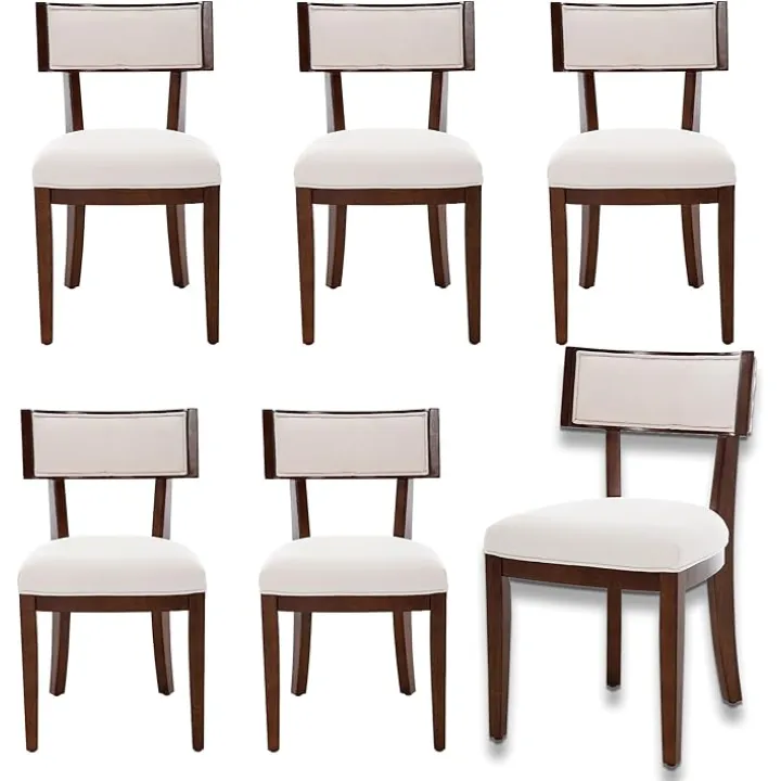 Mid Century Modern Dining Chairs Set of 6 Farmhouse Dining Room Chairs with Curved Backrest Dining Chair with Walnut-Colored Wood Legs for Kitchen Dining Room Home, Linen Fabric, Beige