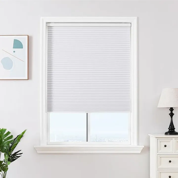 Joydeco No Tools No Drill Window Blinds for Indoor Windows, Blackout Shades Cellular Shades Cordless, No Drill Blinds for Windows, Window Shades for Home, Bedrooms, Doors (White, 35" W x 64" H)